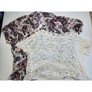 Cato Womens Crochet Lace Top Lot 26/28W White Boho Open Cardigan Short Sleeve
